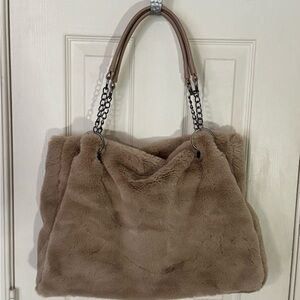 House of Harlow Viral Tan Faux Fur Tote Bag